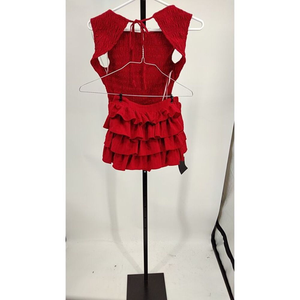 Lulu's Red Ruffled Smocked Mini Two-Piece Set - Picture 2 of 2